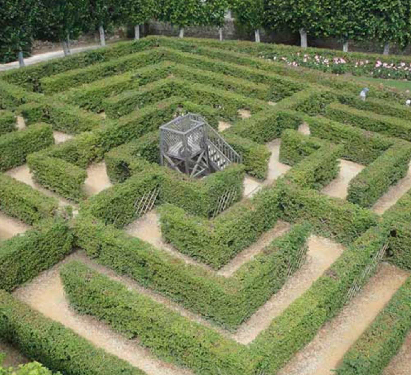 Pathways and the tower in the middle